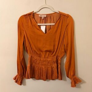 Philosophy Rust Orange V-Neck Pleated Waist Blouse